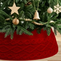 Knitted Christmas Tree Skirt Collar, Cable Knit Christmas Tree Skirt Xmas Tree Stand Base Cover Rustic Handmade Tree Ring Tree Skirt for Artificial Trees Christmas Farmhouse Home Decor (Red)