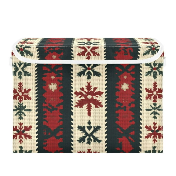 Knitted Christmas Trees Vertical Stripes Foldable Storage Bin with Lid and Handle Collapsible Storage Box 16.5 x 12.6 x 11.8 inches