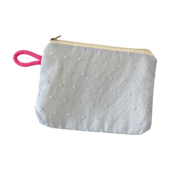 Knitted Coin Purse, Portable Cosmetic Bag, Striped Color-Blocked Pattern, Mini Size Polyester Zipper Closure Leak Proof Lightweight Travel Storage Case