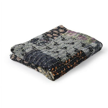 Knitted Cotton Patchwork Throw Blanket, Gray
