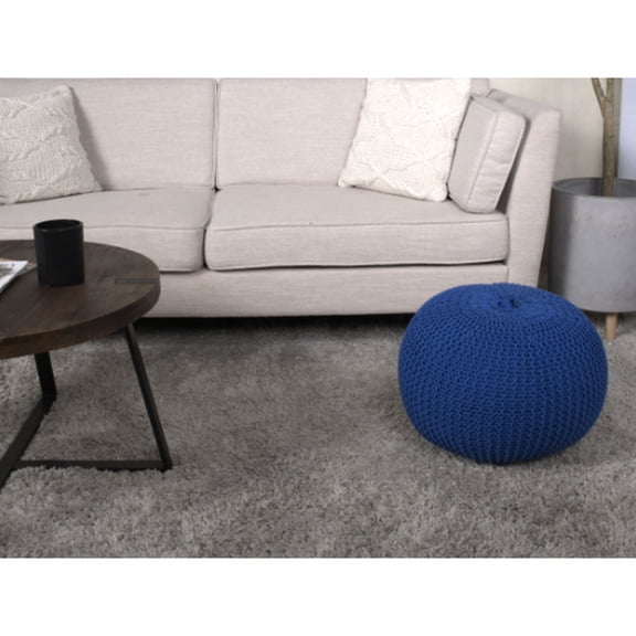 Knitted Cotton Round Pouf | Decorative Accessory with 200lbs Capacity | Enhances Room Aesthetics