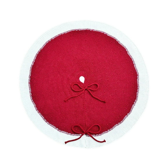 Knitted Cotton Skirt Red 60cm Red and White Stitching Knitted Christmas Tree Skirt Apron Shawl with Handmade Wool Design for Holiday Decorations Single Piece JASKFLY