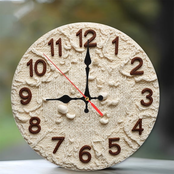 Knitted Cream Wall Clock Home Decor 10-Inch Silent Wooden Wall Clock, Battery Operated (AA Batteries Not Included), Artistic Home Decor