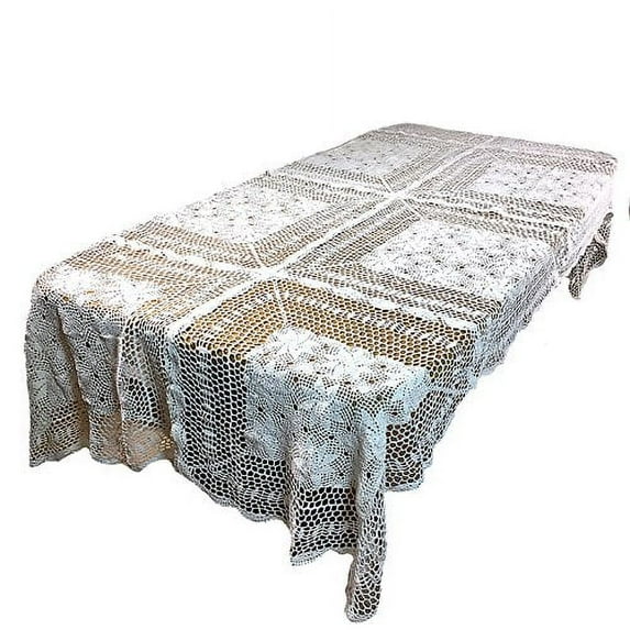 Knitted Crochet Vintage IVORY Tablecloth Table 31x31 30x60 60x60 60x90 60x120 ("60x120" inches)