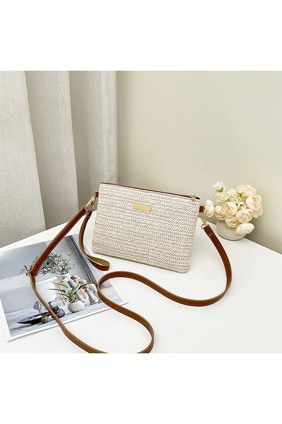 Knitted Crossbody Bag, Woven Straw Envelope Shoulder Handbag with Adjustable Strap for Beach Vacation and Daily Commuting