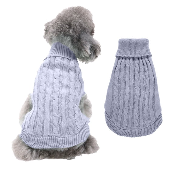 Knitted Dog Sweater, Warm Winter Pet Clothes for Small Medium Large Dogs, Soft Cable Knit Pullover for Puppies ,Gray XS