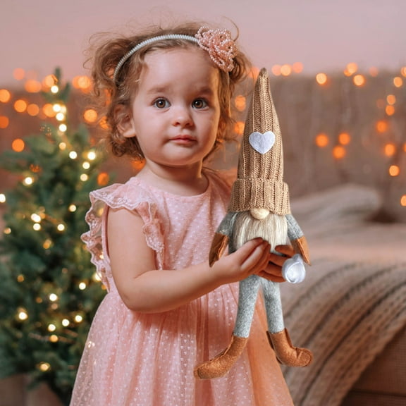 Knitted Doll, 3.94*5.91*15.75 Inch with Long Legs Faceless Doll Decoration Beach Gnomes Shop Window Decor Knitted Hat Faceless Dolls Gnome Sculpture Ornament Christmas Elder Knitting Thread