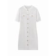 thumbnail image 1 of Knitted Dress Women'S Elegant Short Sleeves Round Neck Fake Pockets Single Breasted A-Line Dress White S, 1 of 9