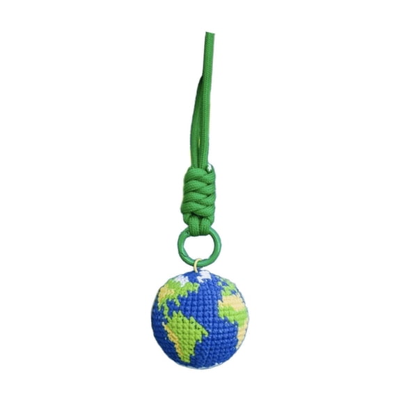 Knitted Earth Ornament Crochet Globe Pendant Eco-Friendly Hanging Decor Handmade Planet Ball for Home Car Rearview Mirror Christmas Tree Travel Theme Gift