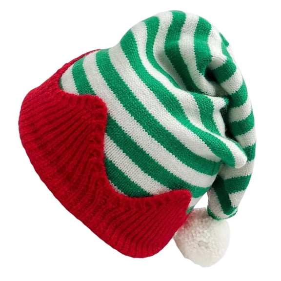 Knitted Elves Hat with Pompoms for Holiday New Year Christmas Symbol Cheerful Leprechaun Hat Striped Hat