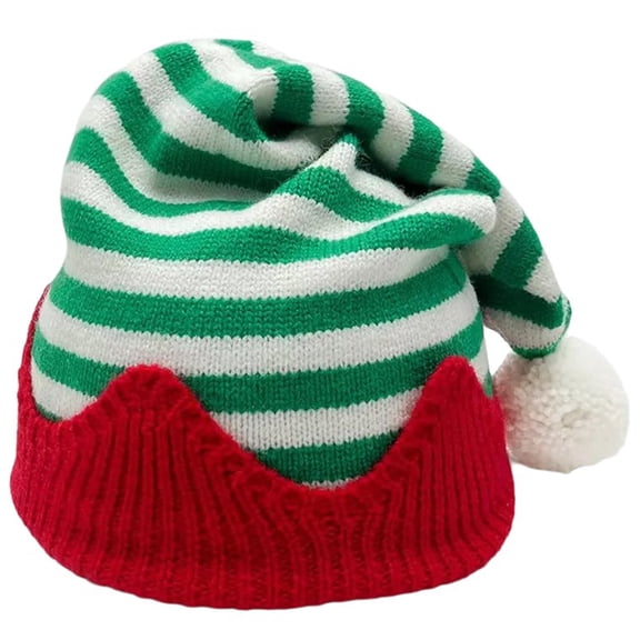 Knitted Elves Hat with Pompoms for Holiday New Year Christmas Symbol Cheerful Leprechaun Hat Striped Hat