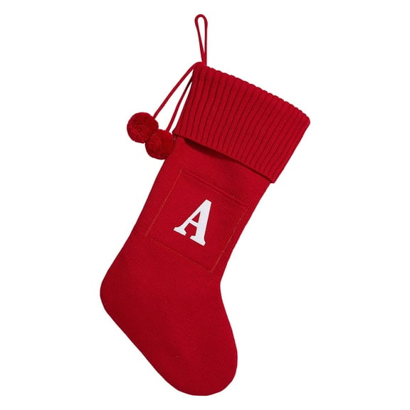 Knitted Embroidered Christmas Stockings with Large Letters Gift Bag Red Striped Candy Boots Festive Tree Decoration Socks, A