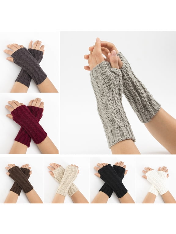 Knitted Fingerless Gloves for Women Winter Thumbhole Wrist Warmer Men Crochet Arm Warmers Hand Mittens