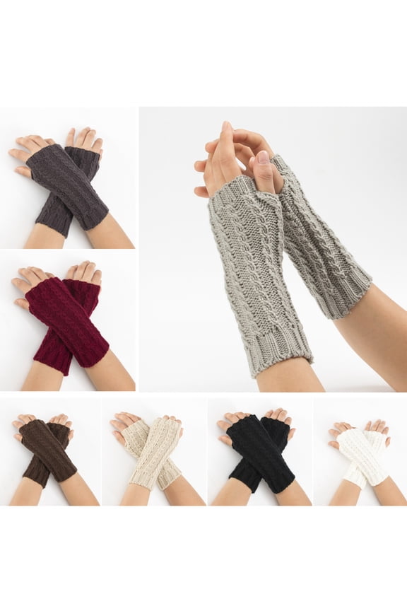 Knitted Fingerless Gloves for Women Winter Thumbhole Wrist Warmer Men Crochet Arm Warmers Hand Mittens