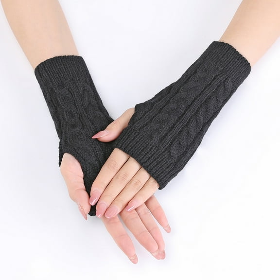 Vorkoi Knitted Fingerless Gloves for Women Winter Thumbhole Wrist Warmer Men Crochet Arm Warmers Hand Mittens