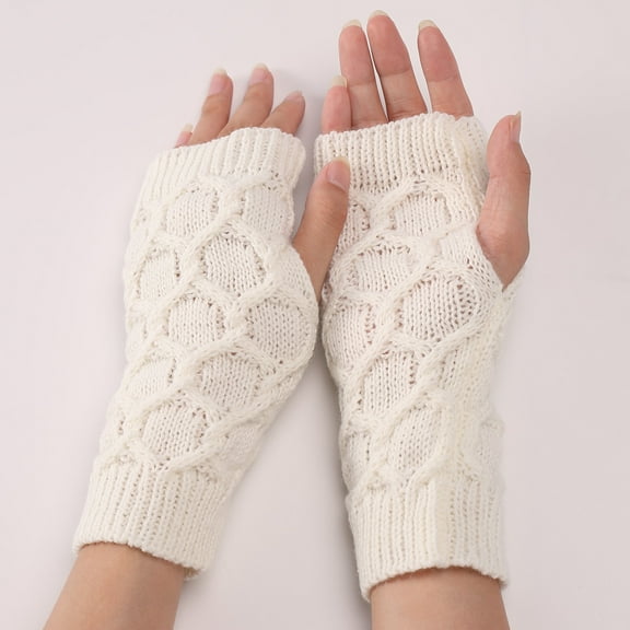 Vorkoi Knitted Fingerless Gloves for Women Winter Thumbhole Wrist Warmer Men Crochet Arm Warmers Hand Mittens