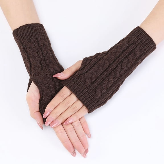 Vorkoi Knitted Fingerless Gloves for Women Winter Thumbhole Wrist Warmer Men Crochet Arm Warmers Hand Mittens