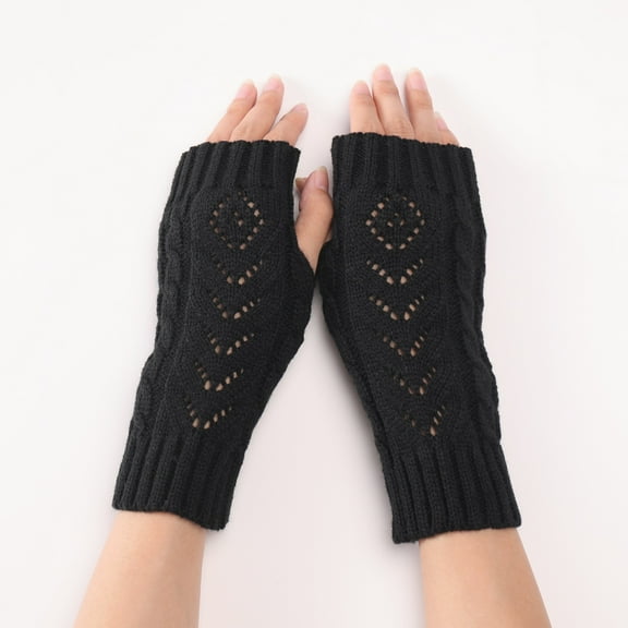 Vorkoi Knitted Fingerless Gloves for Women Winter Thumbhole Wrist Warmer Men Crochet Arm Warmers Hand Mittens