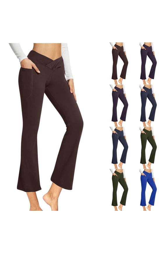 Knitted Flare Trousers Women's Slim Fit Pull On Pants, Solid Color Casual Trousers Wide Leg Pants, Elegant Office Work Pants Professional Style Gifts for Women | CSEONE,Purple L