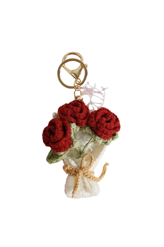 Knitted Floral Keychain Crochet Bouquets Key Rings Pendant Key Holder For Backpacks Charm Home Office Keys Organization