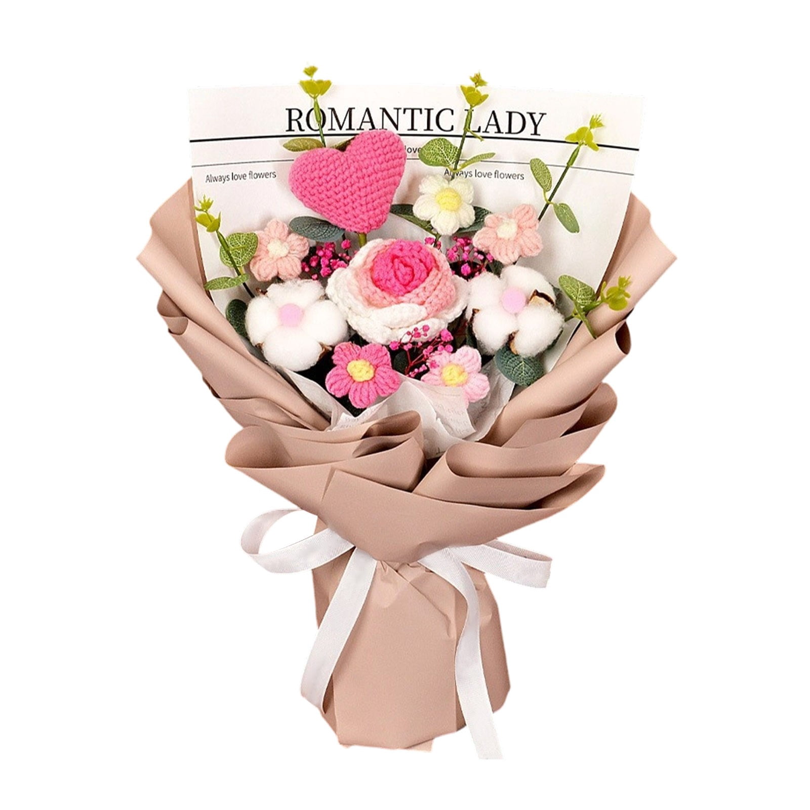 Knitted Flower Bouquet Handmade Tulip Rose Daisy Crochet Flowers, Gift for Mother's Day Graduation Birthday Teacher Appreciation Home Decor Artificial Bouquet
