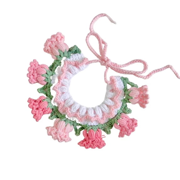 Knitted Flower Pet Bib for Dogs and Cats, Cute Bellflower Drool Towel Neck Accessory for Photo Props, Small, Pink