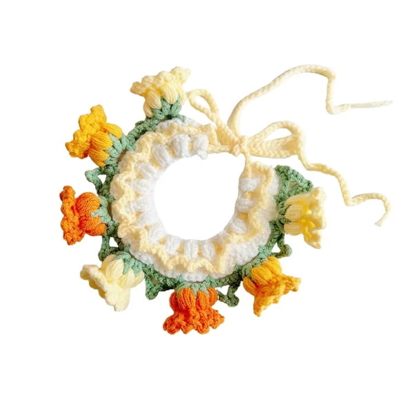 Knitted Flower Pet Bib for Dogs and Cats, Cute Bellflower Drool Towel Neck Accessory for Photo Props, Small, Yellow