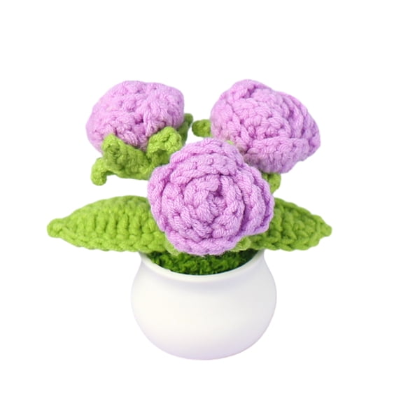 Knitted Flower Realistic Artificial Flowers Low Maintenance Crochet Flower Potted Plant for Home Decor