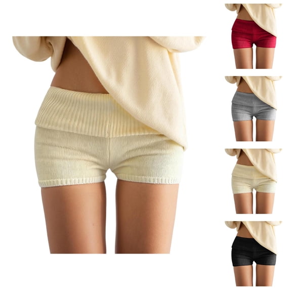 Knitted Fold over Shorts for Women Summer Casual Low Rise Slim Fit Y2k Mini Shorts