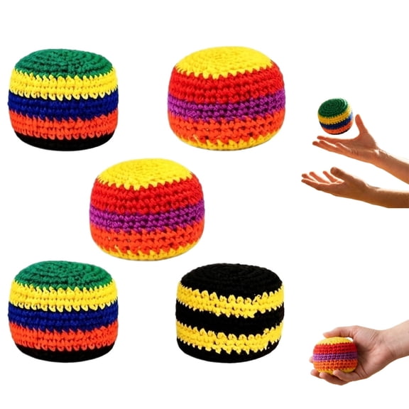 Knitted Footbag Set 5 PCS, Colorful Crochet Kick Balls, Soft Handwoven Juggling Bags for Beginners & Adults, Outdoor Indoor Party Games, Balance & Coordination Training,5pcs