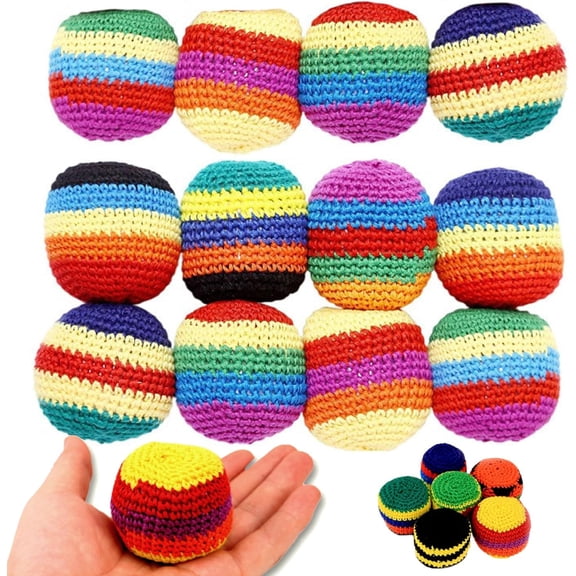 Knitted Footbags Set, Colorful Crochet Kick Sacks for Kids and Adults, Handwoven Juggling Footbags for Outdoor Party Games and Toss Play, 2.4 Inch