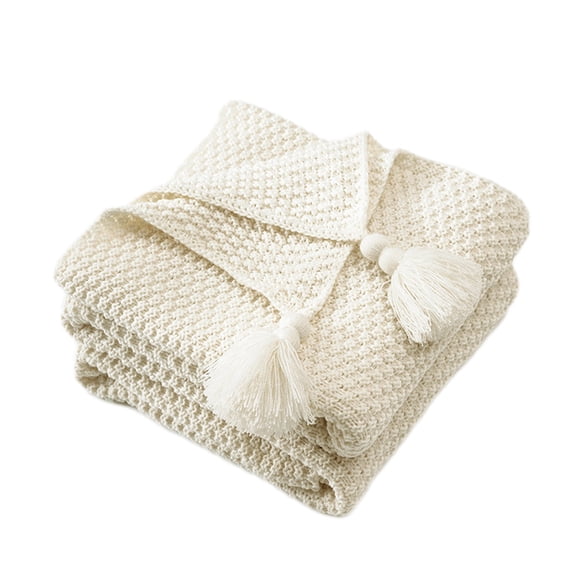 Knitted Fringe Throw Blanket, Soft Acrylic Sofa Blanket, Lightweight Nap Blanket For Office, Wear Resistant Anti Pilling Decorative Blanket Perfect For Home Travel And Gifting