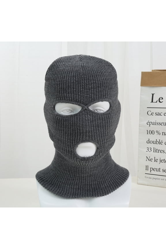 Knitted Full Face Cover 3 Hole Mask Winter Face Cover-black-gray-Knitted Face Mask, Winter Full Face Mask Cover for Winter Outdoor Sports