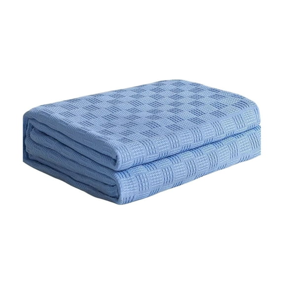 Knitted Gauze Blanket - 2-Layer Thread Lightweight Towel Quilt, Breathable Cooling Blanket for Summer Home Sofa Bed Use ( Blue )