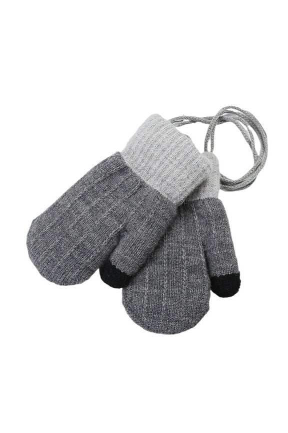 Knitted Gloves Toddler Children Mittens with String Cartoon Fleece Lined Glove