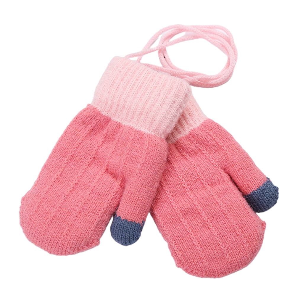 Knitted Gloves Toddler Children Mittens with String Cartoon Fleece