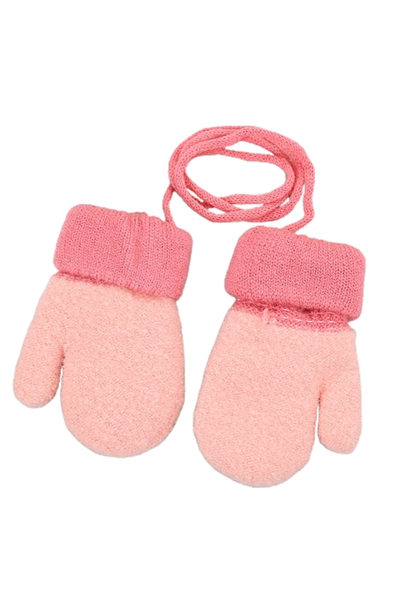 Knitted Gloves for Toddlers Fuzzy Fleece Gloves with String Full Finger Mittens