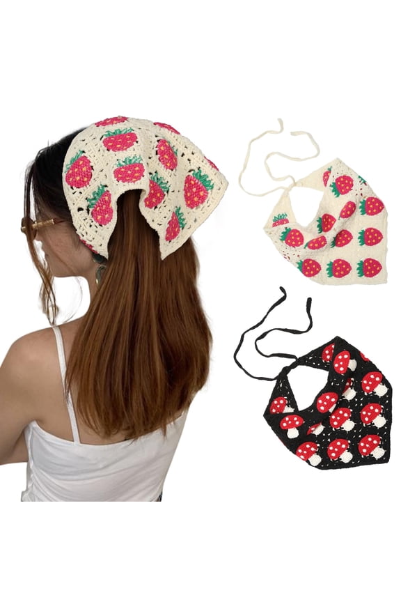 Knitted Hair Scarves and Headwraps - 2Pcs Crochet Floral Hair Tie Back Kerchiefs with Pattern
