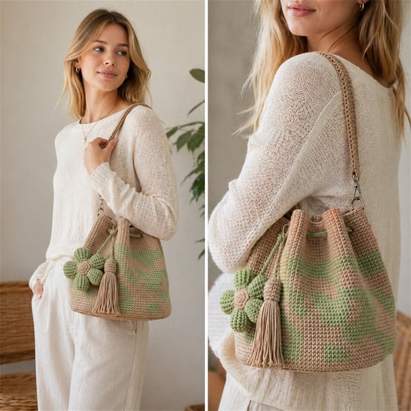 Knitted Handbag, Portable Large Capacity Knit Tote, Lightweight Soft Knitted Purse with Spacious Interior for Carrying Small Daily Items, Perfect for Office, Commuting and Work