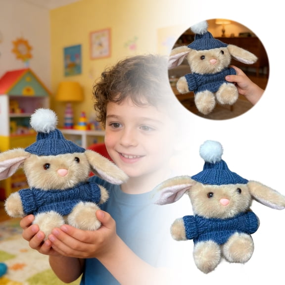 Knitted Hat Bunny Soft Huggable Plush Rabbit with Pom Pom for Easter Birthday or Just Because Gift Display