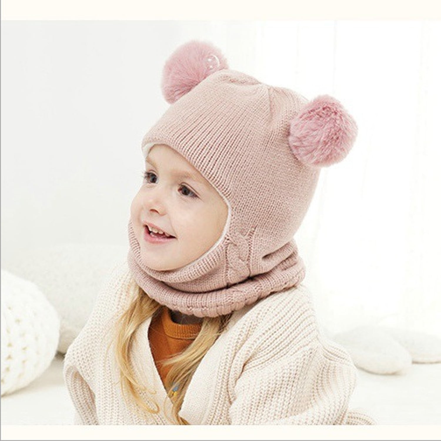Knitted Hat Scarf Baby One Piece Kids Hats Warm Earflap Caps Children Ear Protection