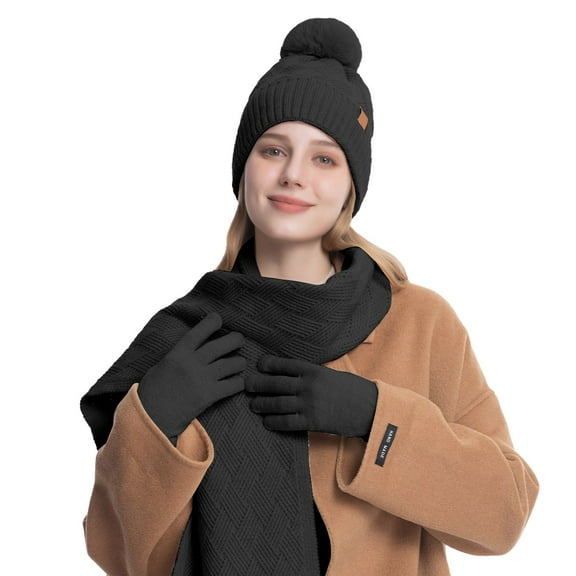 Knitted Hats Scarves And Gloves Set Of Three Women's Outdoor Warm Double Wool In Autumn And Winter.