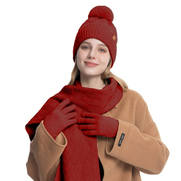 Knitted Hats Scarves And Gloves Set Of Three Women's Outdoor Warm Double Wool In Autumn And Winter.