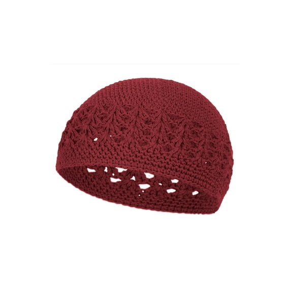 Knitted Head Beanie Hand Crocheted, Burgundy