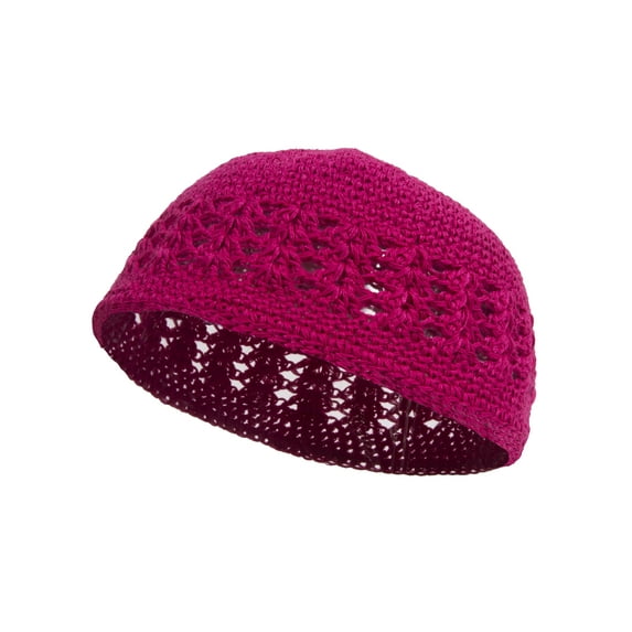 Knitted Head Beanie Hand Crocheted, Hot Pink