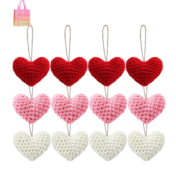 Knitted Heart Ornaments, 12-Pack Crochet Christmas Tree Decor - Handmade Valentines Day Gift, Cozy Winter Decorations(XX)