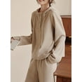 thumbnail image 1 of Knitted Hooded Long Sleeves Sweatshirt Two-Piece Pants Suit, Beige, Small, 1 of 5