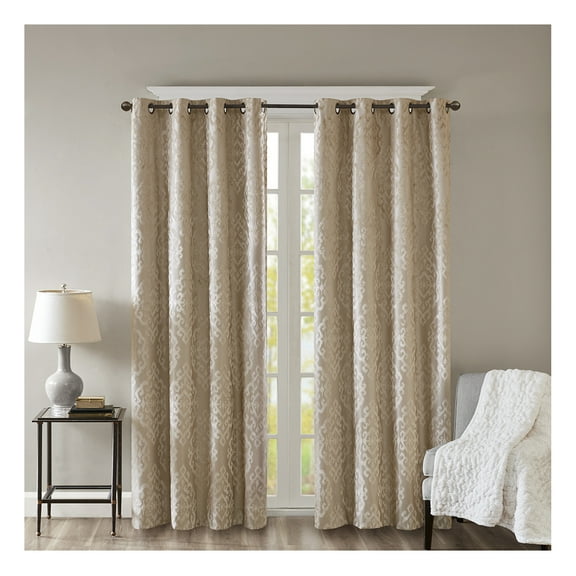 Knitted Jacquard Damask Total Blackout Grommet Top Curtain Panel(Only 1 Pc Panel)