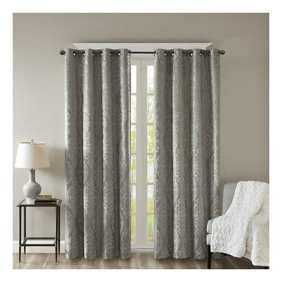 Knitted Jacquard Damask Total Blackout Grommet Top Curtain Panel(Only 1 Pc Panel)