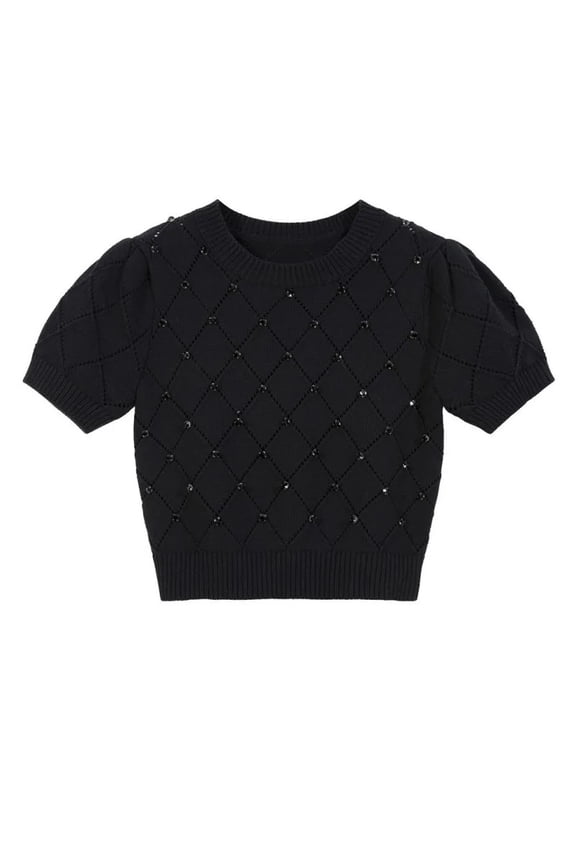 Knitted Korean Sweater Women Summer Short Sleeve O-neck Knitwear Pullover Elegant Stylish Chic Top Jumpers